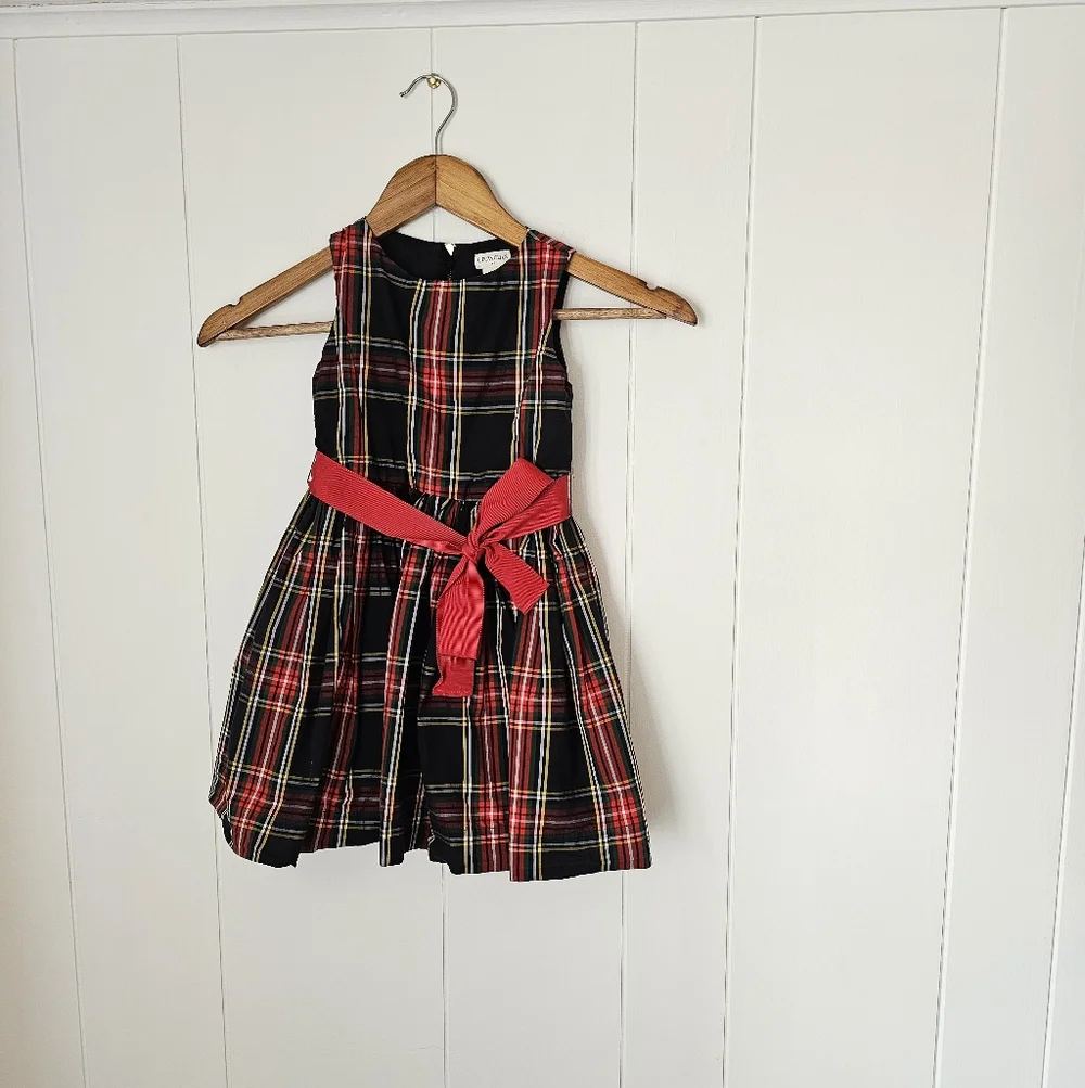 J Crew Crewcuts Black Plaid Dress with Red Accent Belt